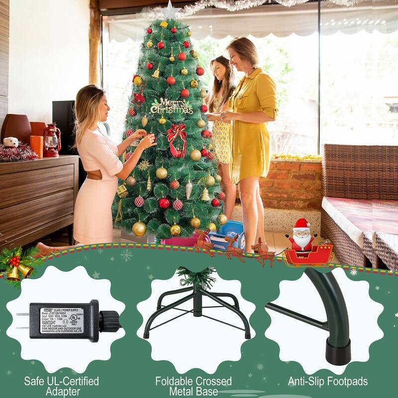 Gymax 5/6/7 FT Pre-Lit Fiber Optic Christmas Tree Artificial Christmas