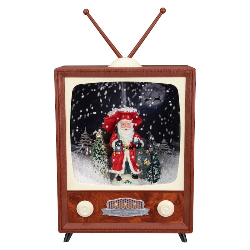 LED Lighted Musical Snowing Santa TV Set Christmas Decoration - 12"