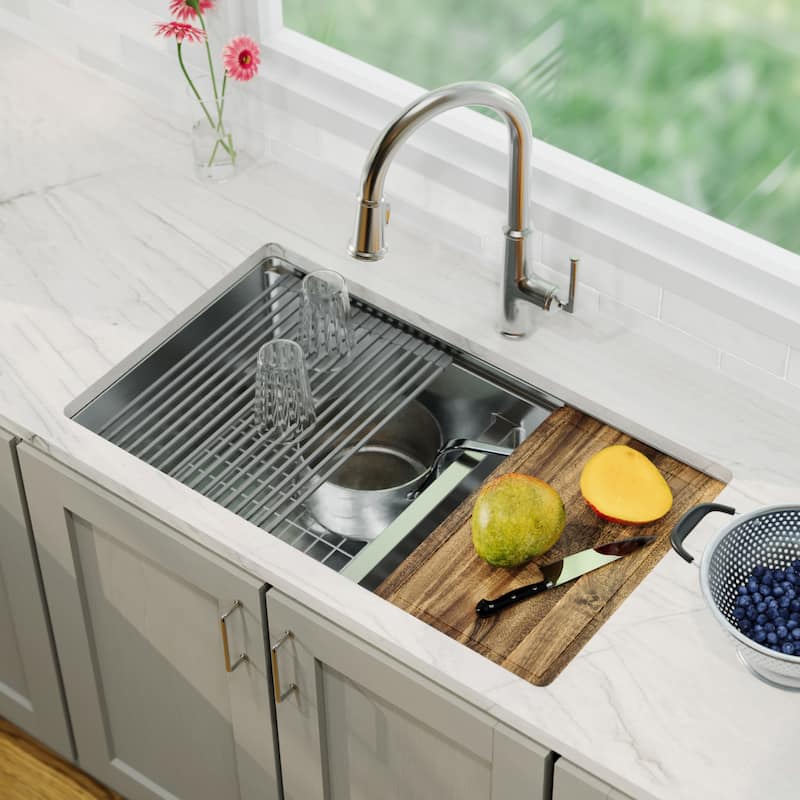 Elite 32" Undermount Workstation 16 Gauge Double Bowl Stainless Steel Kitchen Sink - Stainless Steel