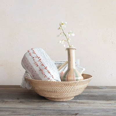 Hand-Woven Rattan Footed Bowl - 18.1"L x 18.1"W x 5.9"H