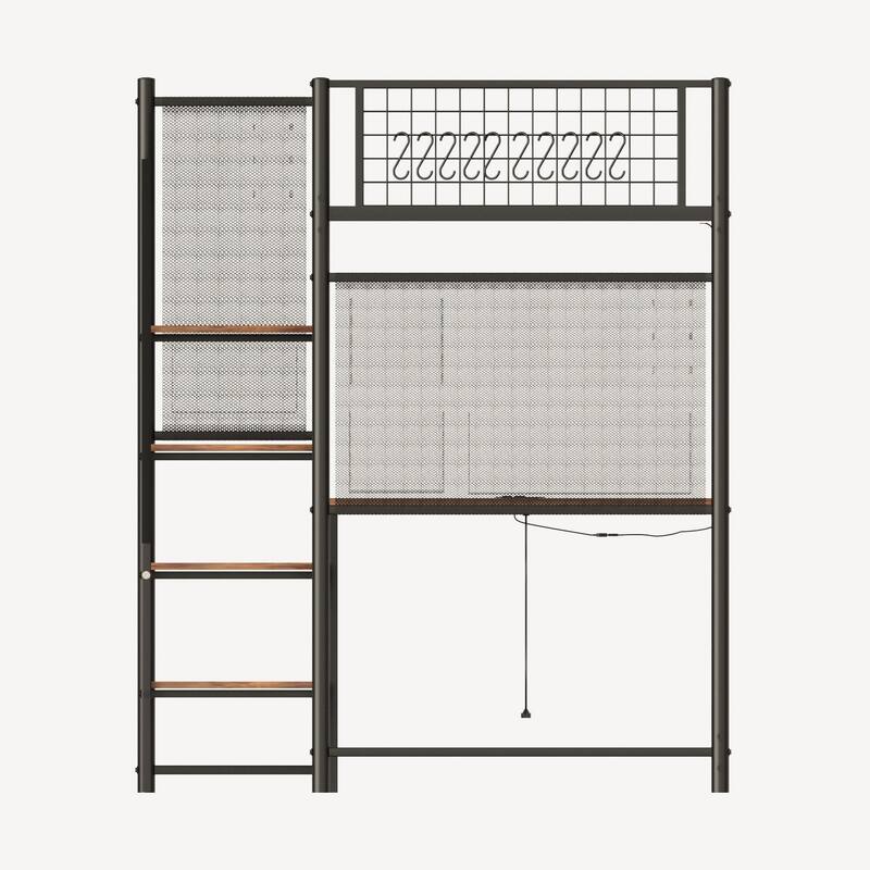 70'' Twin Metal Loft Bed with Built-in LED Lights and Charging Station