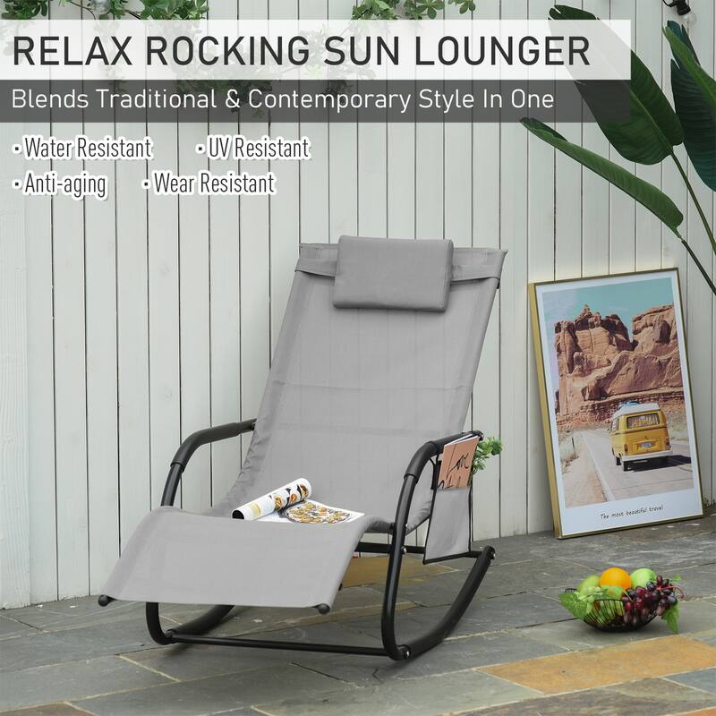 Outsunny Rocking Recliner Seat with Removable Headrest, Breathable Mesh Fabric for Garden and Patio