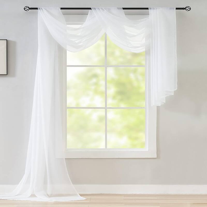 37" x 216" - Sheer Window Scarf Valance Topper Draping Extra Long - 37" x 216" - White