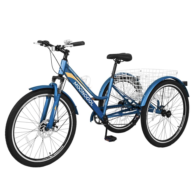 DoCred Mountain Tricycle 7 Speed 3 Wheel Bike with Basket - 26" - Peacock-green