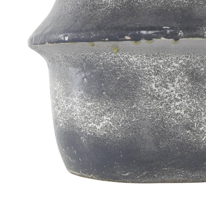 Light Gray Paper Mache Distressed Fluted Decorative Vase with Light Gray Texturing and Ring Handle