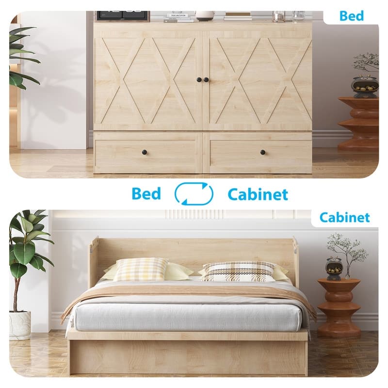 Mixoy Queen Size Murphy Bed with Charging Station & Storage Drawer,Space-Saving Design,Optional Mattress