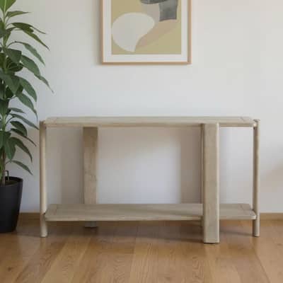 HomeRoots 54" Natural Solid Wood Distressed Console Table With Shelf - 54.00 in. x 30.00 in. x 19.50 in.