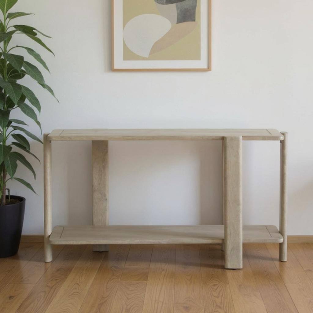 HomeRoots 54" Natural Solid Wood Distressed Console Table With Shelf - 54.00 in. x 30.00 in. x 19.50 in.