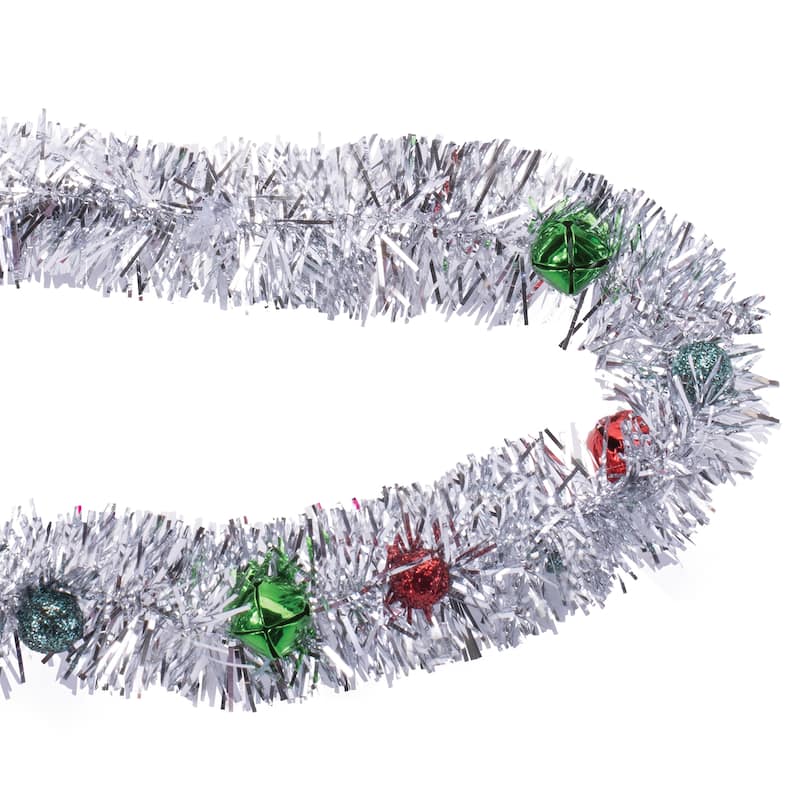70 Inch Set of 2 Silver Red Holiday Garland with Sleigh Bells and Glitter Ball for Tree Mantle or Wreath Decor
