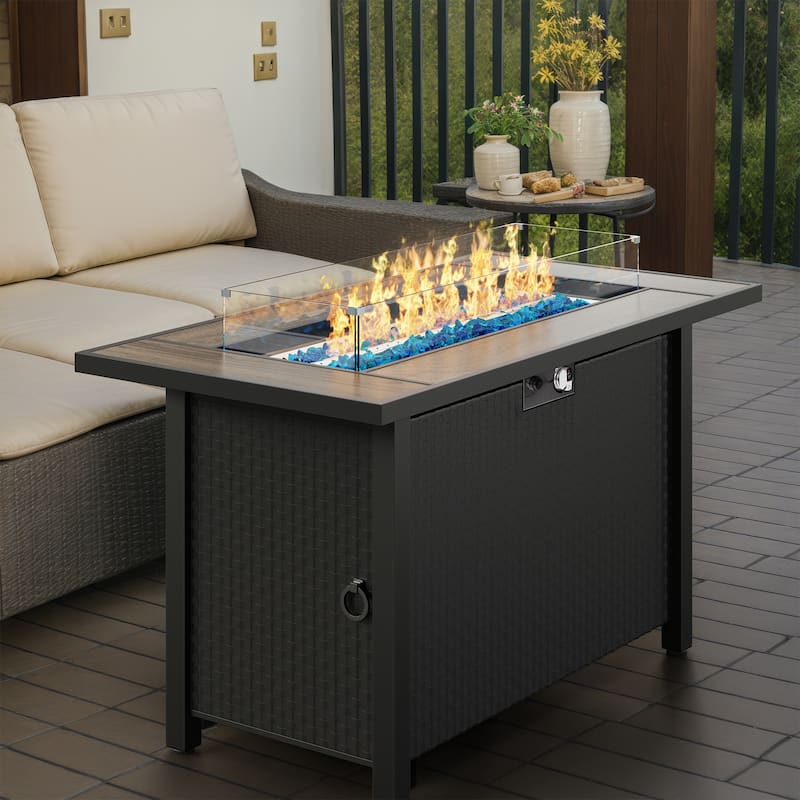 Futzca Outdoor Propane Fire Pit with Table Cover - Walnut/Black