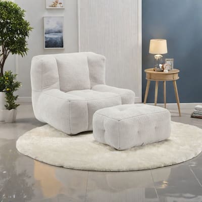 Velvet Memory Foam Bean Bag Super Soft Lounge Chair with Ottoman