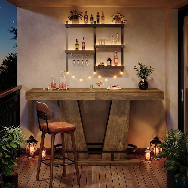 63 Inches Industrial Bar Table for Pub Bistro Kitchen Balcony Dining Room