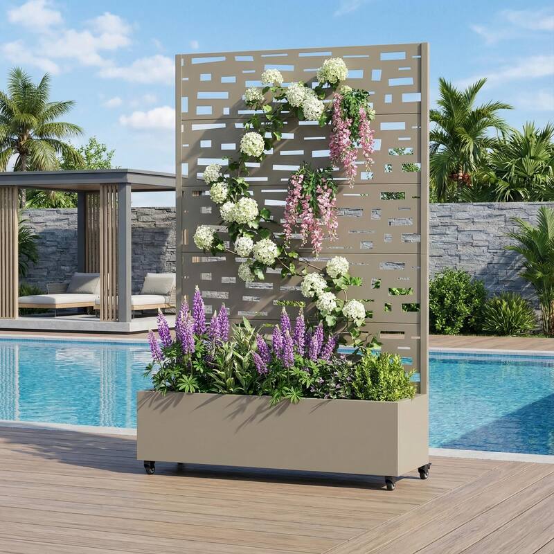 Raised Garden Bed Planter with Trellis Movable Planter Box with Lockable Wheels