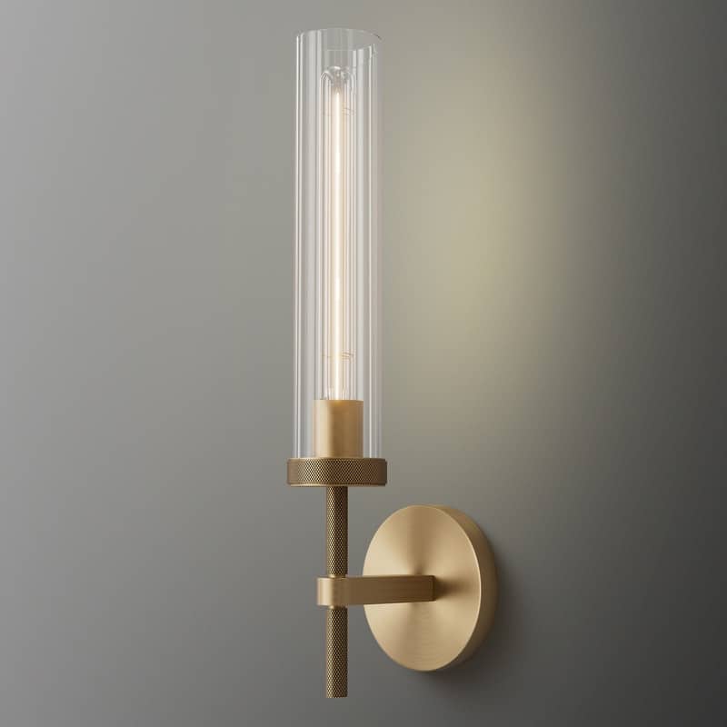 KAYLA Indoor Wall Light, Brass Wall Sconces Lighting Fixture, Bathroom Vanity Wall Sconces, Glass Tube Wall Sconces(2-Sets) - 1 - Brass-19''