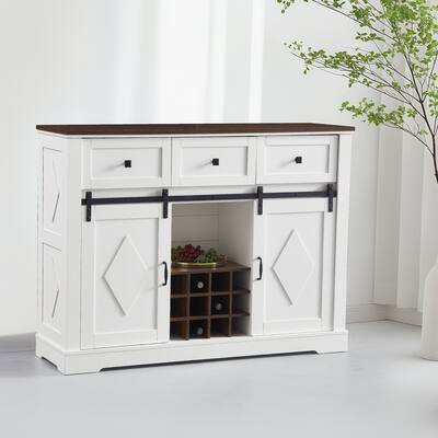 Farmhouse Buffet Cabinet with Sliding Barn Door, Storage Shelves and 3 Drawers