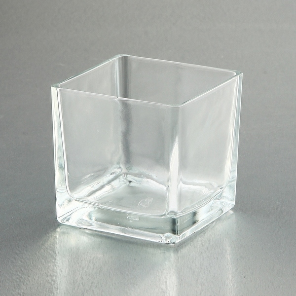 4" Clear Square Handblown Glass Vase - N/A
