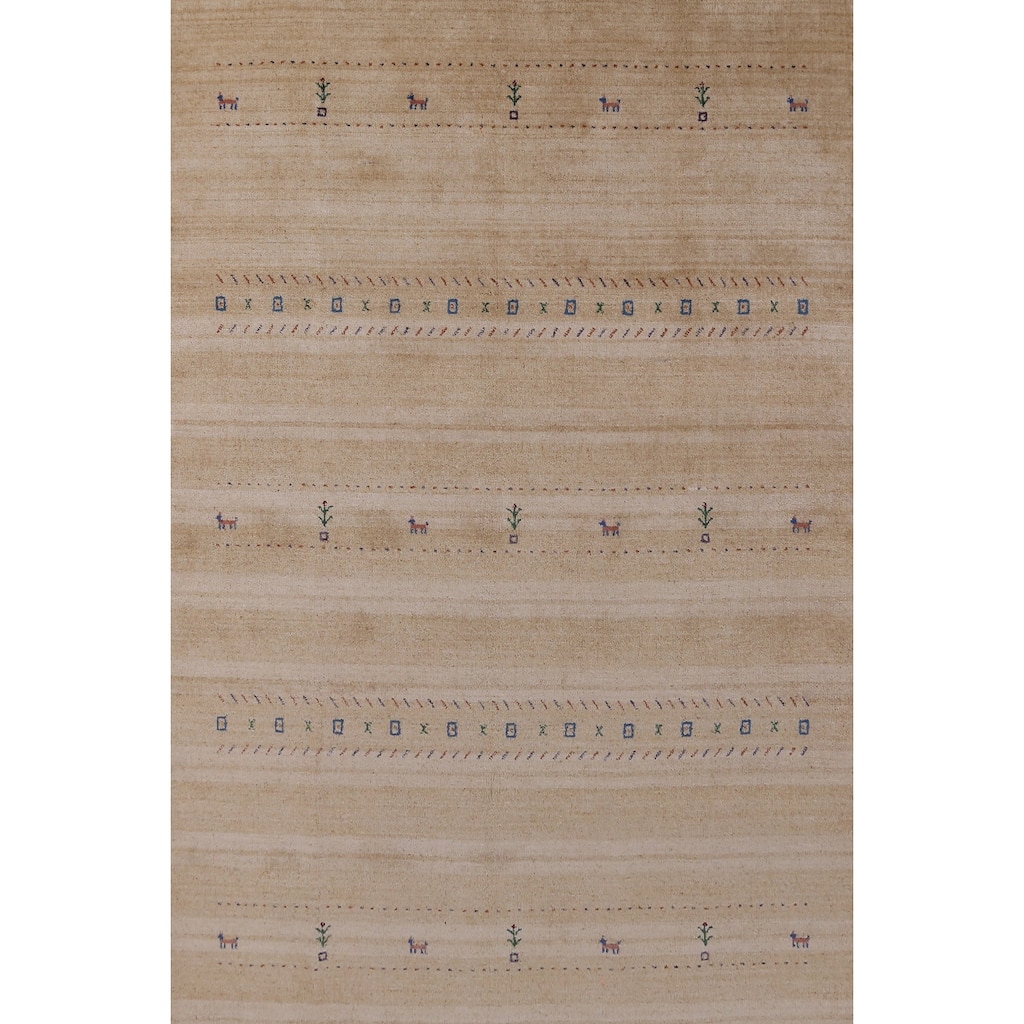 Hand Knotted Oriental 100% Wool Carpet Tribal Animal Pictorial Yellow & Gold Gabbeh Area Rug - 8' 9'' X 6' 2''