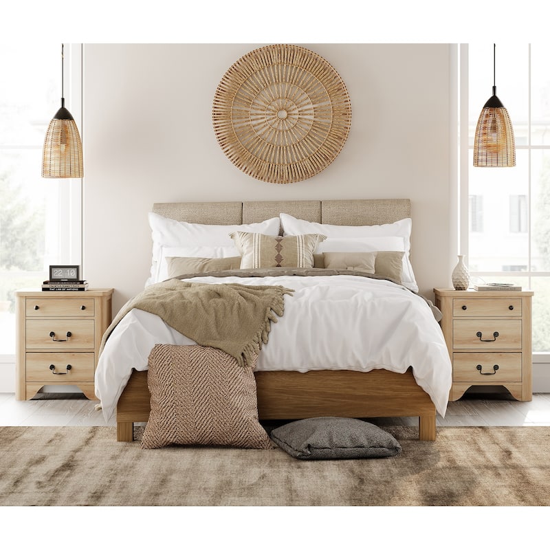 WAMPAT Farmhouse Nightstand with 3 Drawers - oak - 6-drawer