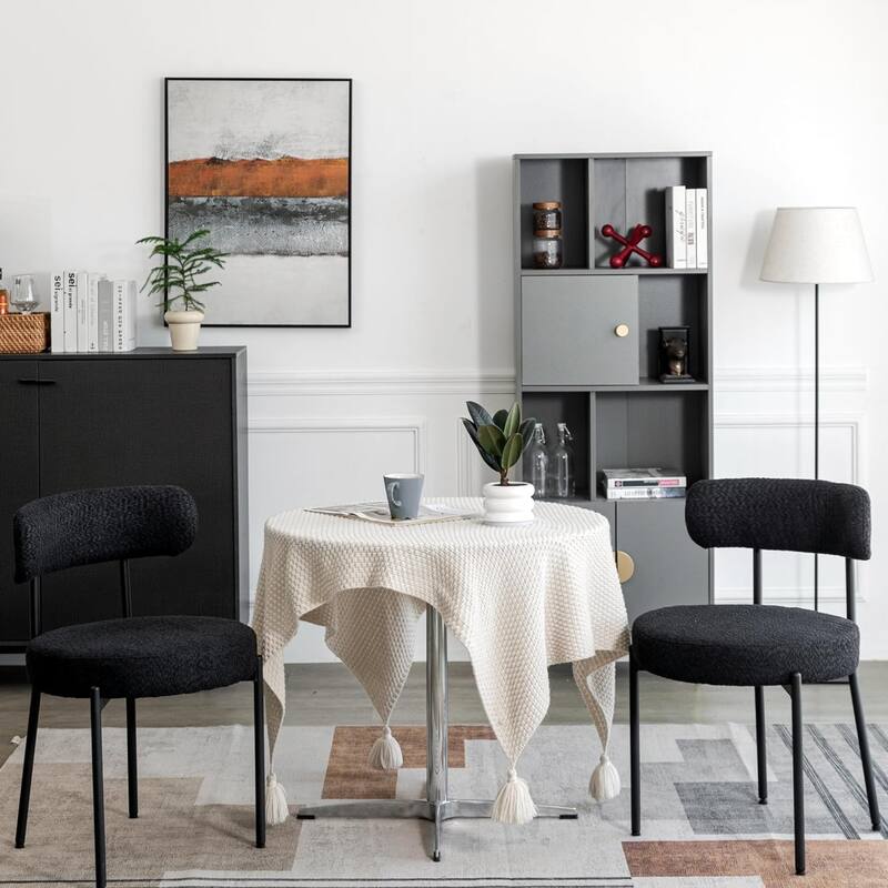 XINMICS Dining Chairs Set of 2/4/6, Mid Century Modern Upholstered Boucle Kitchen Dining Room Chairs - set of 2 - Black