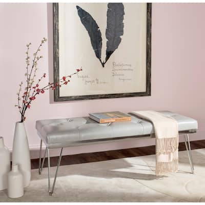 SAFAVIEH Marcella Grey/ Chrome Bench - 46.8" x 19.3" x 18"