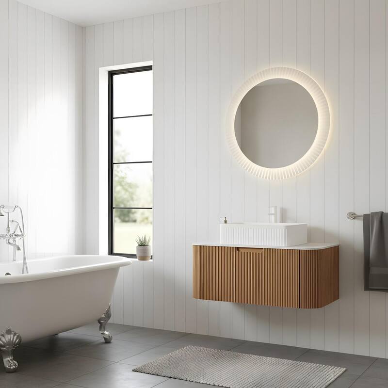 Wall Mounted Bathroom Vanity with White Rectangular Ceramic Basin