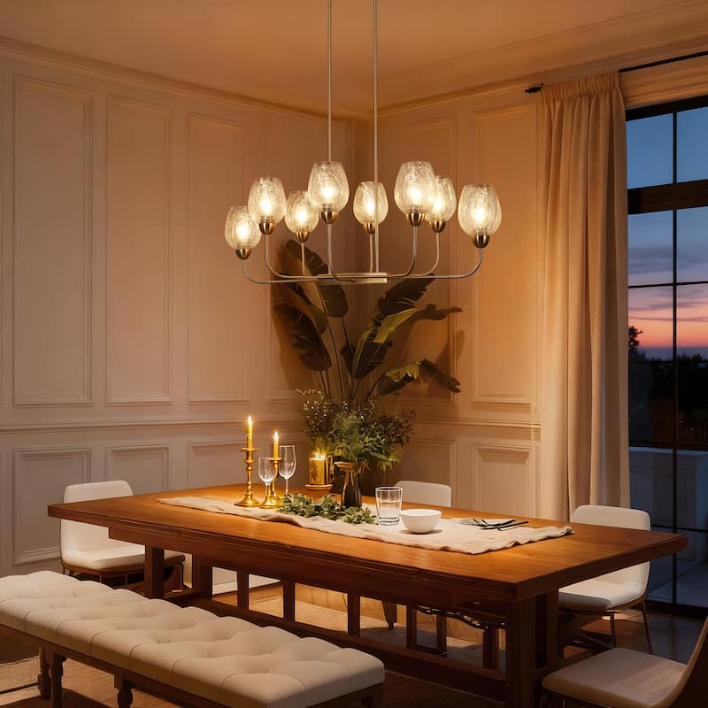 Modern 8-Light Gold 42 IN. Chandelier Textured Glass Kitchen Island Light - W 42" x H 16"