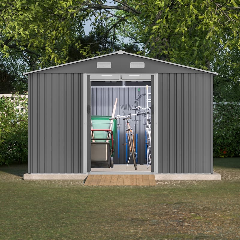 GDFStudio - Evelyn Spacious Outdoor Waterproof Tool Storage Shed with Durable Metal Frame
