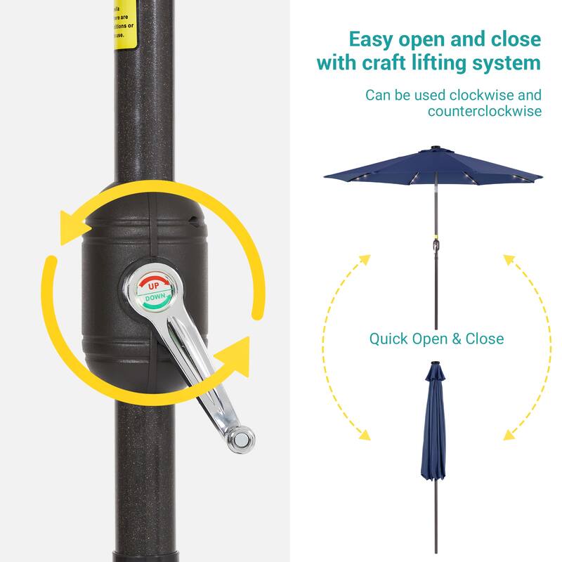 BONOSUKI Patio 9Ft LED Market Umbrellas With Solar Lights, Table Umbrella for Patio and Outdoor With Tilt Button