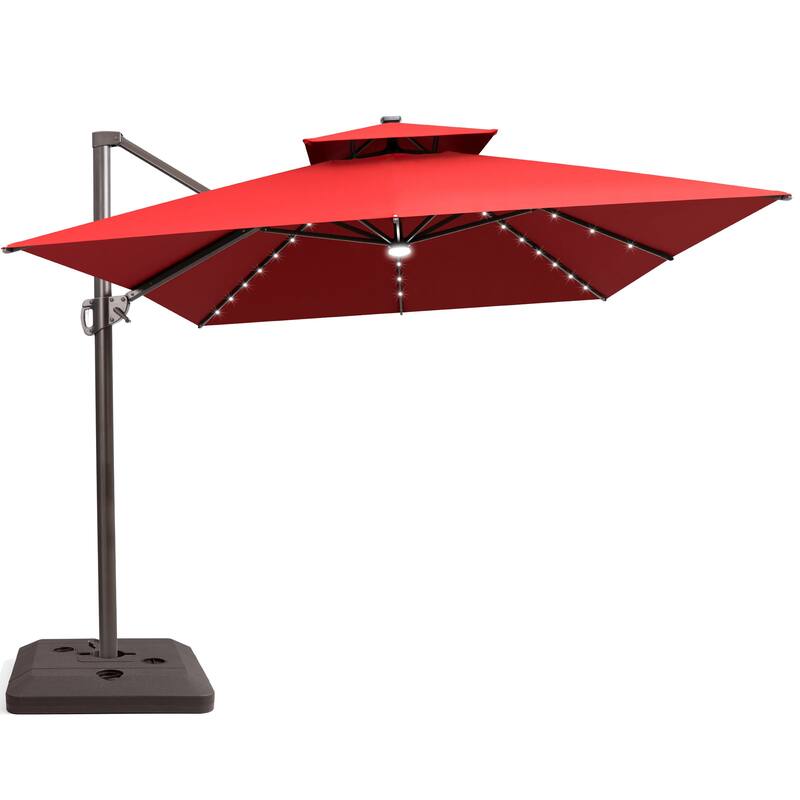 10 FT x 13 FT Outdoor LED Lighted Patio Cantilever Umbrella with Base