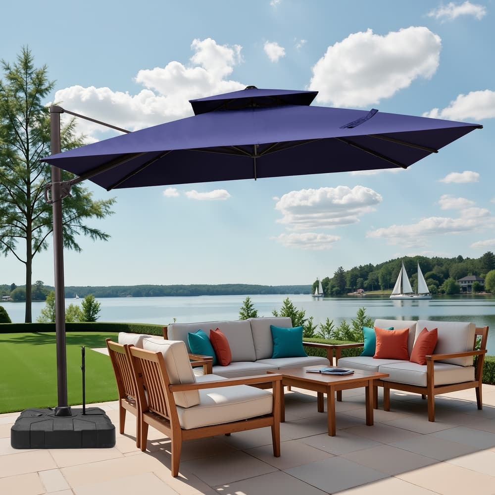 11 x 11 FT Outdoor Square Cantilever Offset Umbrella 360 Degrees Rotation with Base