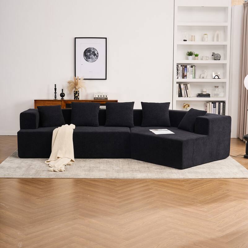 129.5" Chenille Memory Foam Sectional Sofa with Quick Rebound Foam
