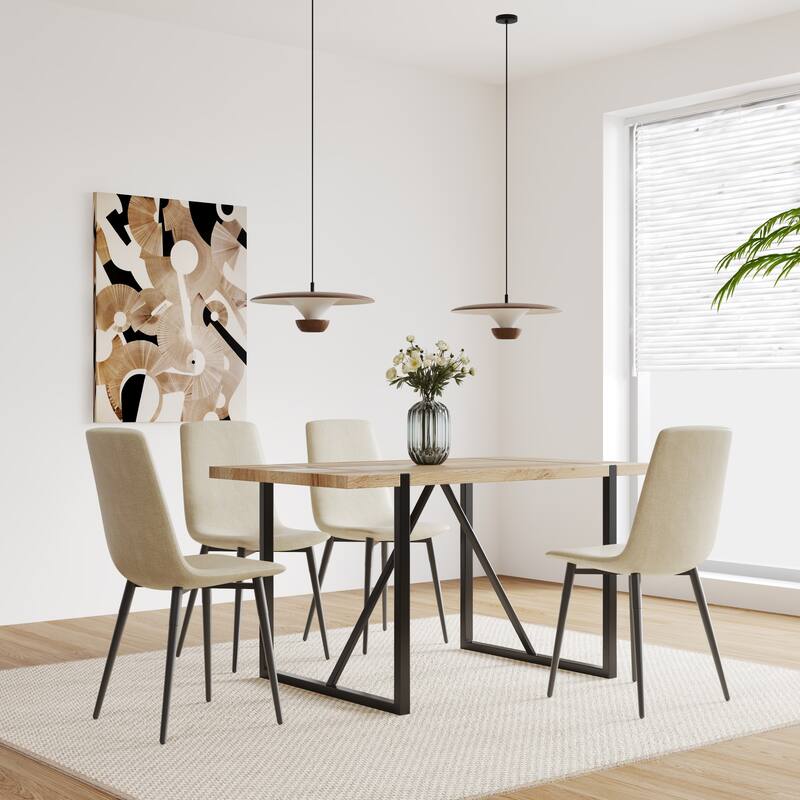 5 Piece Dining Table Set, Wooden Kitchen Dining Table Set with Rectangle Dining Table and 4 Fabric Dining Chairs