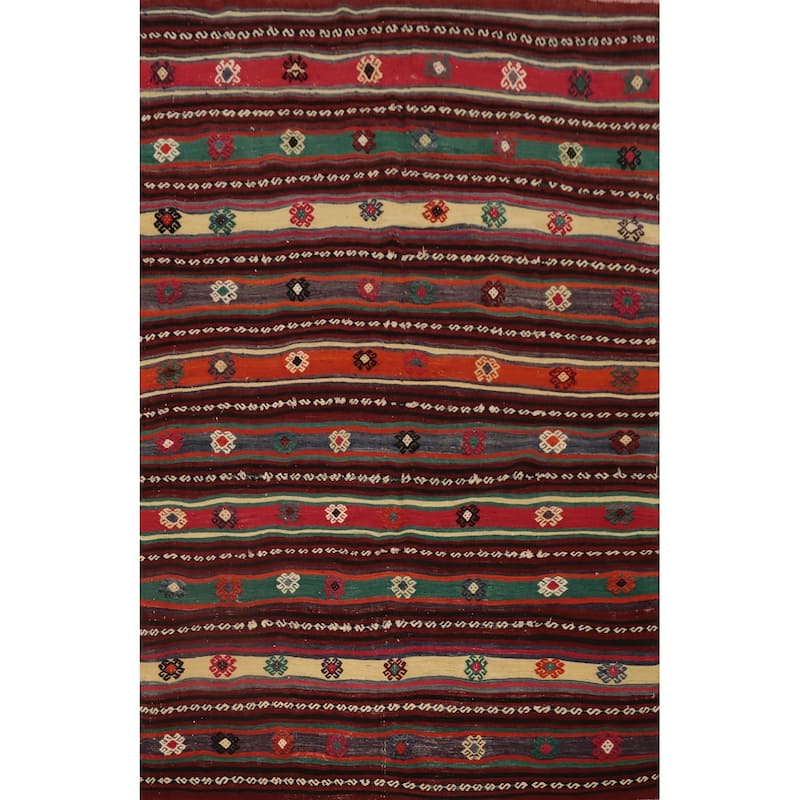 Hand Woven Oriental 100% Wool Carpet Southwestern Tribal Multi-Colored Kilim Area Rug - 7' 5'' X 5' 7''