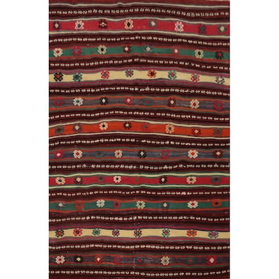 Hand Woven Oriental 100% Wool Carpet Southwestern Tribal Multi-Colored Kilim Area Rug - 7' 5'' X 5' 7''
