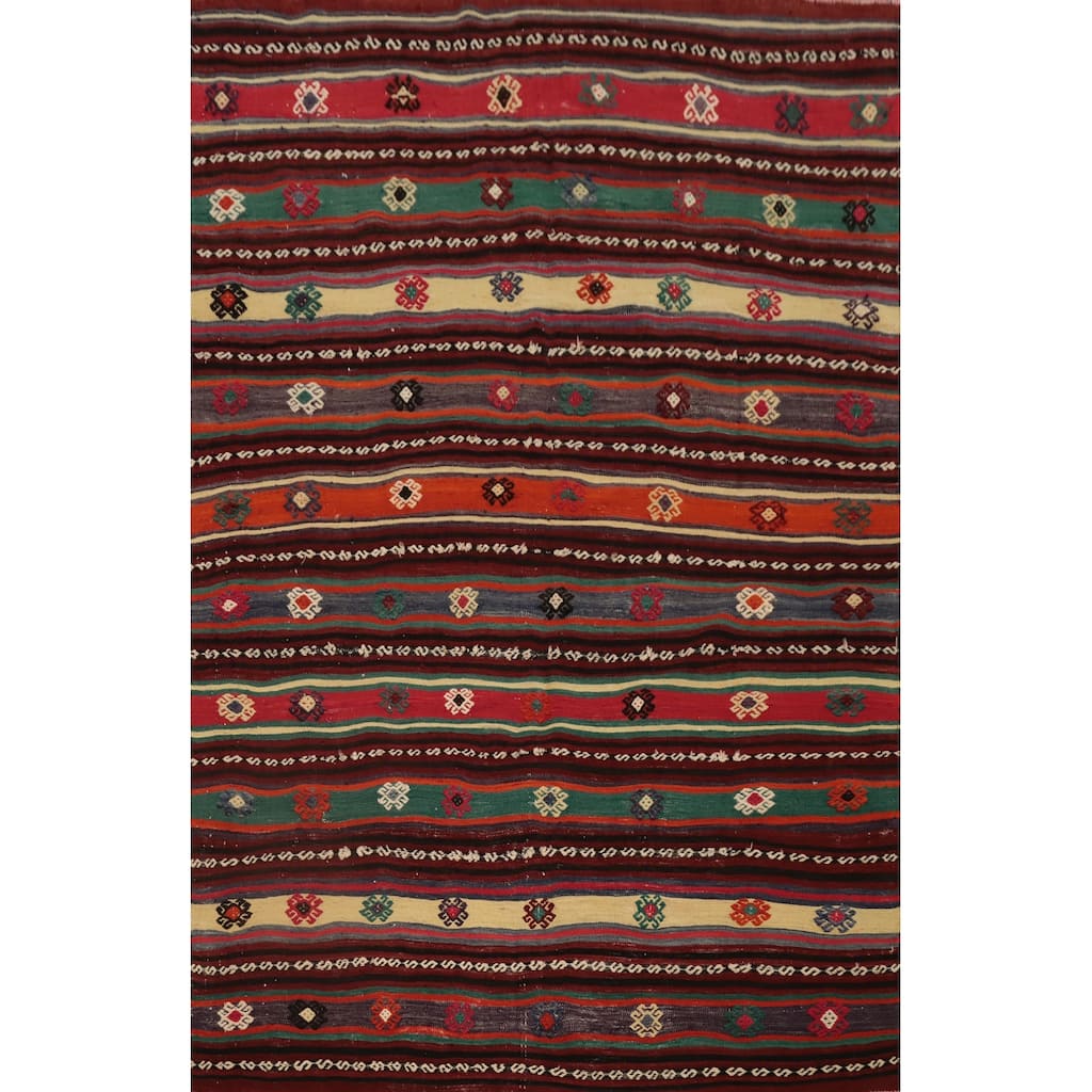 Hand Woven Oriental 100% Wool Carpet Southwestern Tribal Multi-Colored Kilim Area Rug - 7' 5'' X 5' 7''