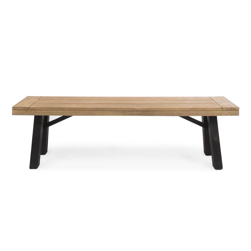 Wren Outdoor Bench with Slatted Top, 63 Inch Brown Acacia Wood, Black