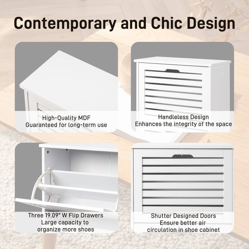 21.26" W MDF Shutter Drawers Shoe Cabinet White
