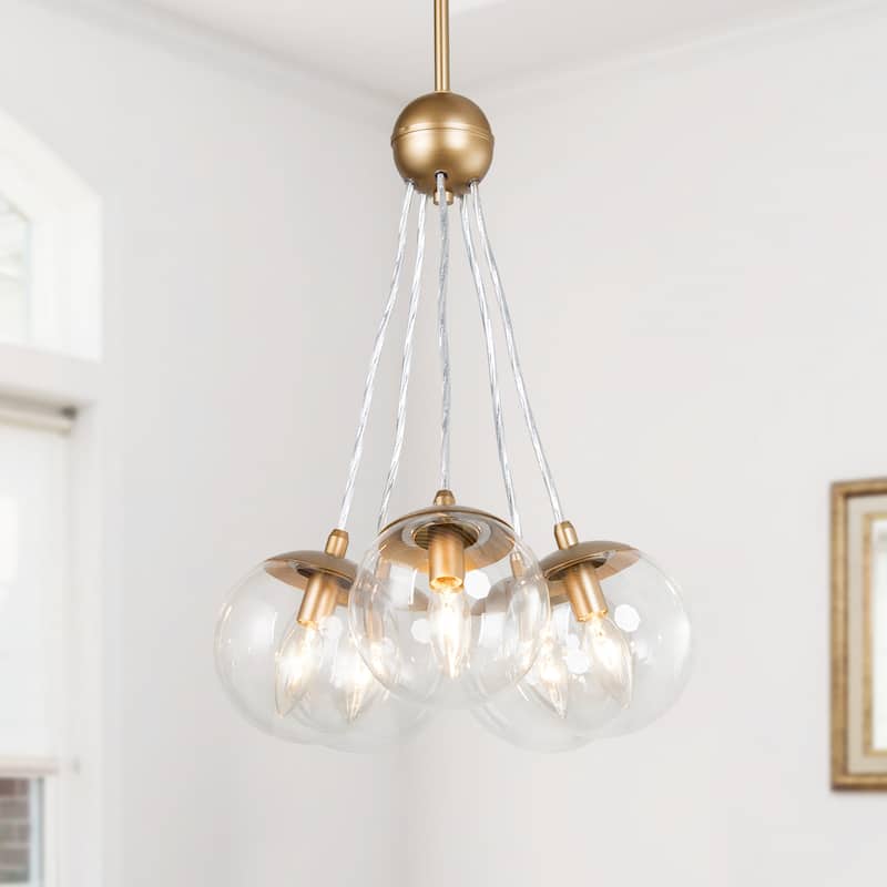 Modern Glam 5-Light Globe Cluster Chandeliers Glass Kitchen Island Pendant Lighting for Dining Room - D 16.5'' x H 85''