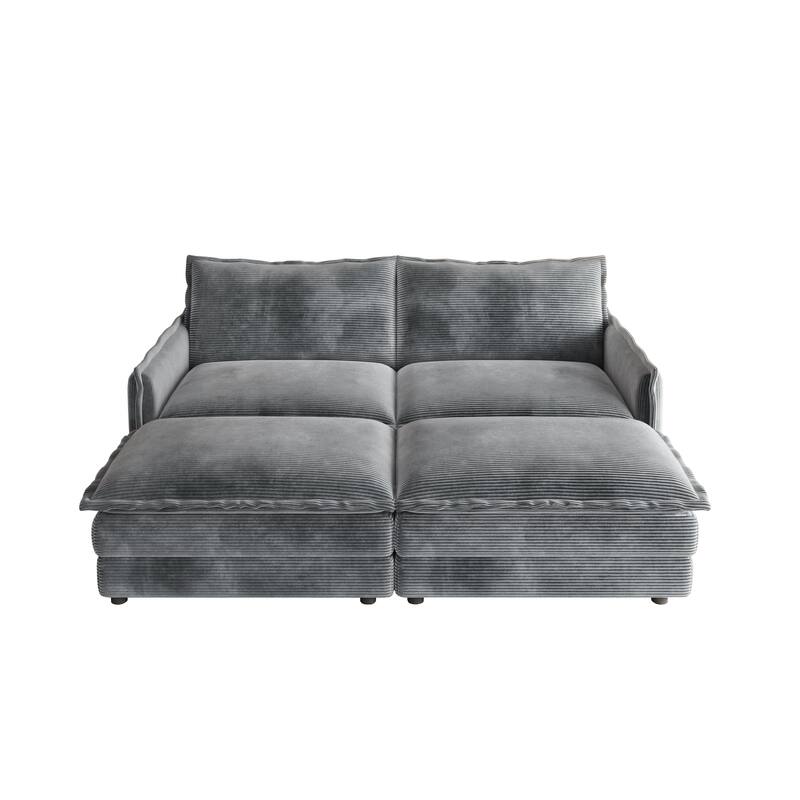 75" Corduroy 2-Seater Cloud Sectional Sofa with Dual-Layer Cushions