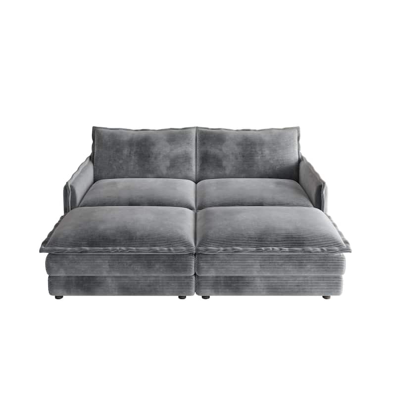 Corduroy Cloud Sleeper Sofa Bed Modular Sectional Sofa with Chaise Lounge Living Room Loveseat Couch with 2 Ottomans