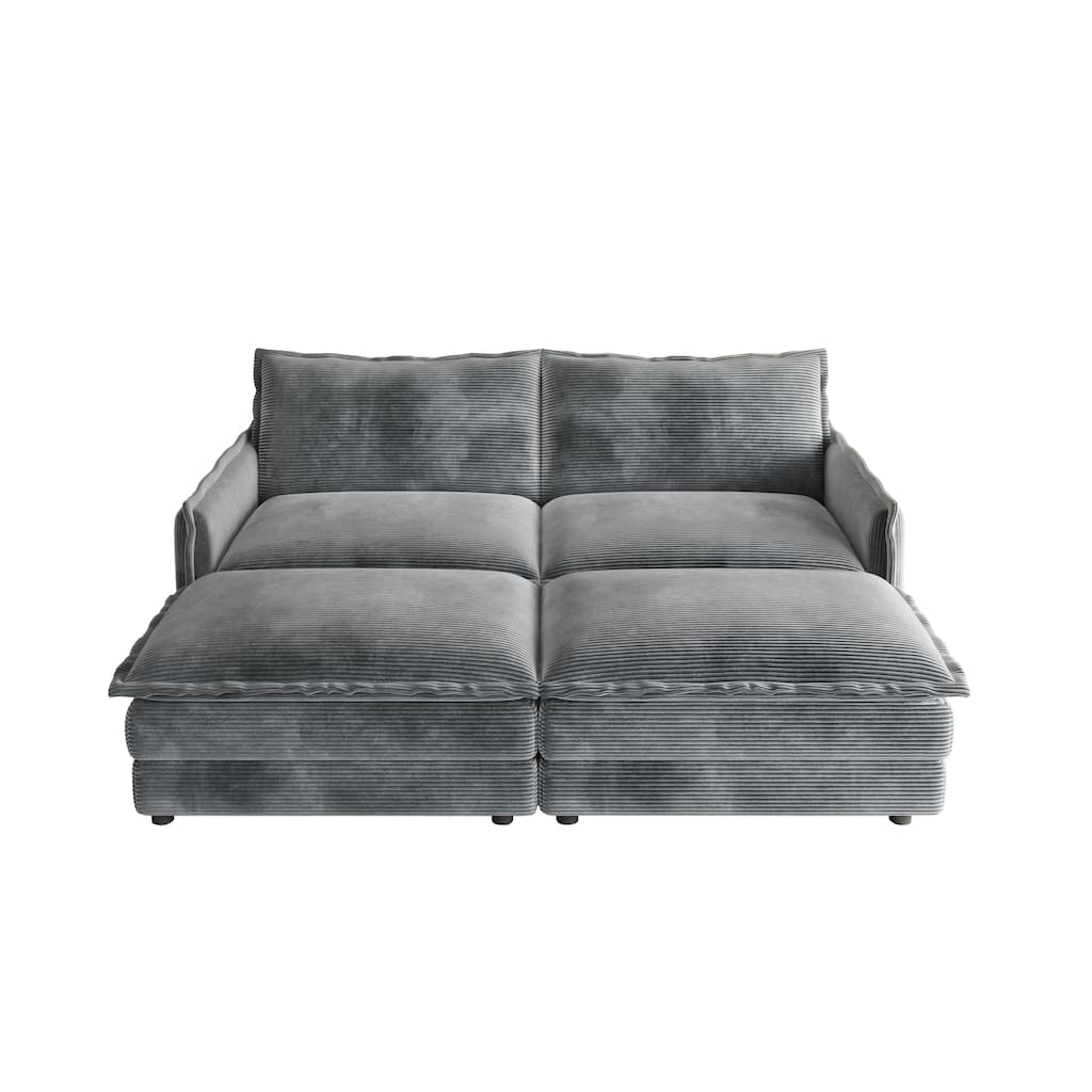 Loveseat Sectional Sofa Couch Deep Seat Cloud Sofa with 2 Ottomans