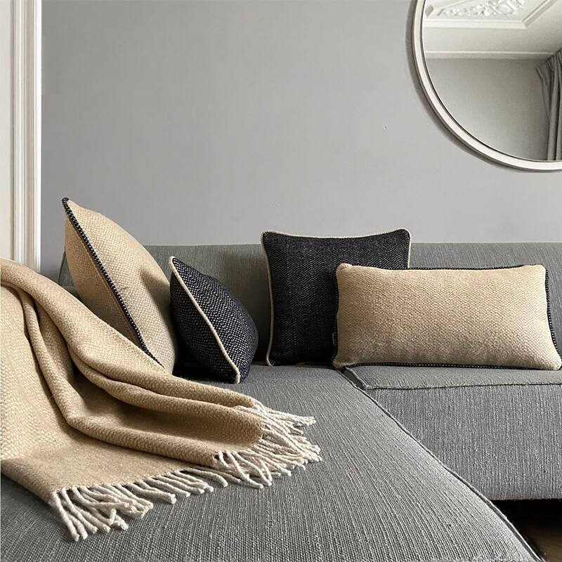 Alma Wool Blend Woven 14x24 Throw Kidney Pillow in Raven Black