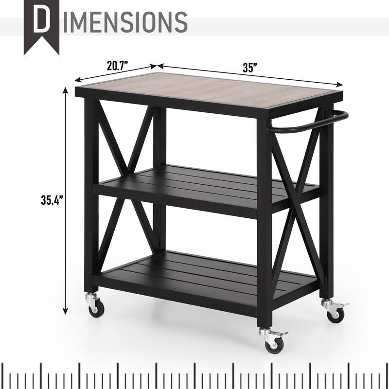 Sophia & William Black Steel Outdoor Kitchen Prep Station with Shelving - N/A