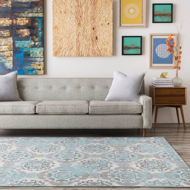 Enid Transitional Distressed Moroccan Medallions Area Rug - 7'10" x 10'6" - Teal