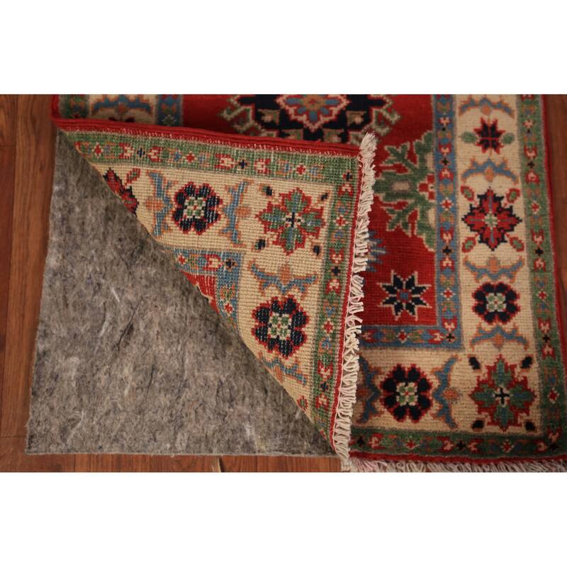 Red Kazak Foyer Rug Handmade Oriental Geometric Wool Carpet - 2'0" x 3'0"
