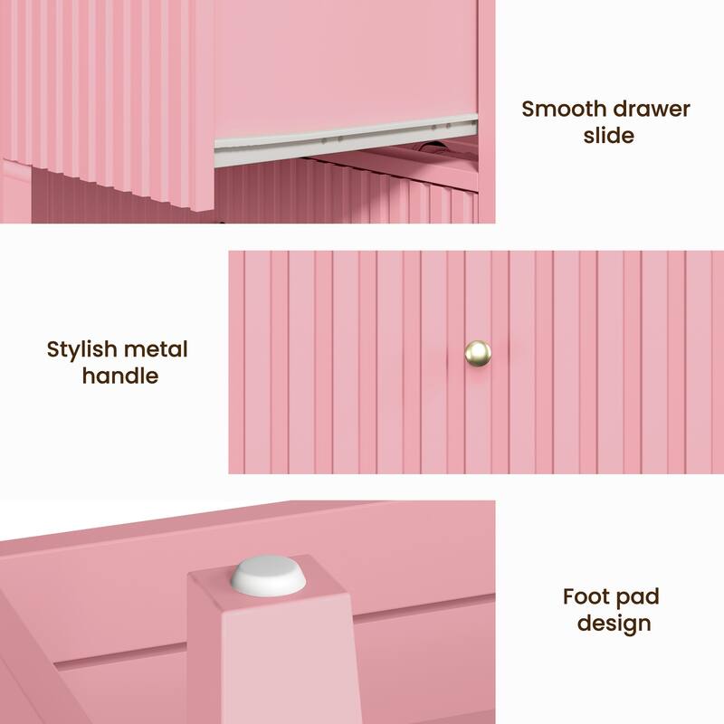 Modern Fluted Nightstand with 2 Drawers