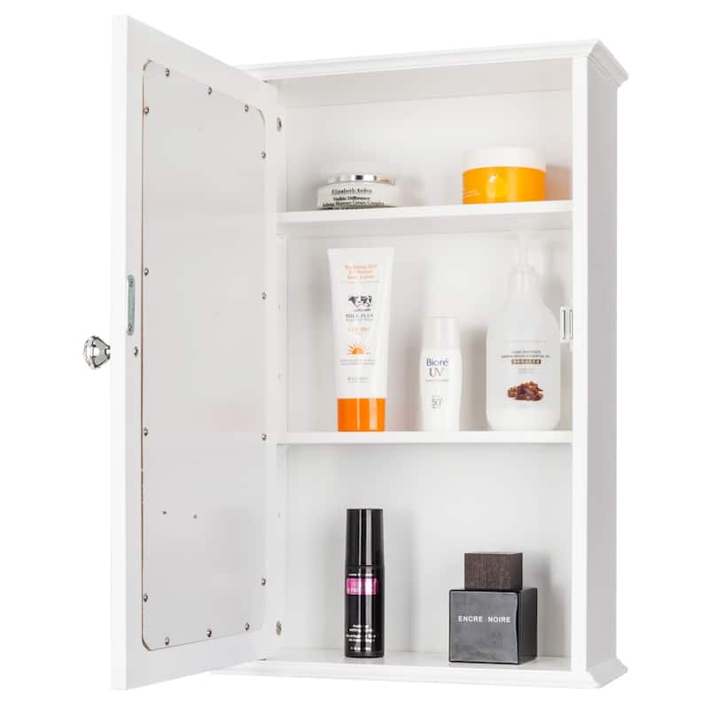 1/2-Door Modern Wood Bathroom Storage Wall Cabinet w/ Mirror