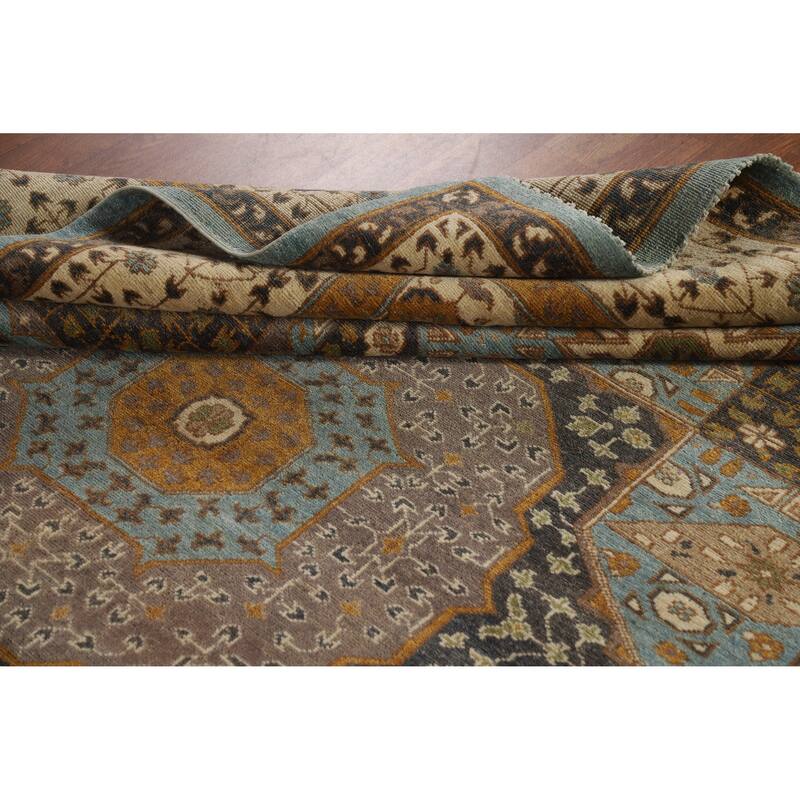 Hand Knotted Oriental 100% Wool Carpet Traditional Geometric Navy Blue & Blues Kazak Area Rug - 9' 9'' X 6' 7''