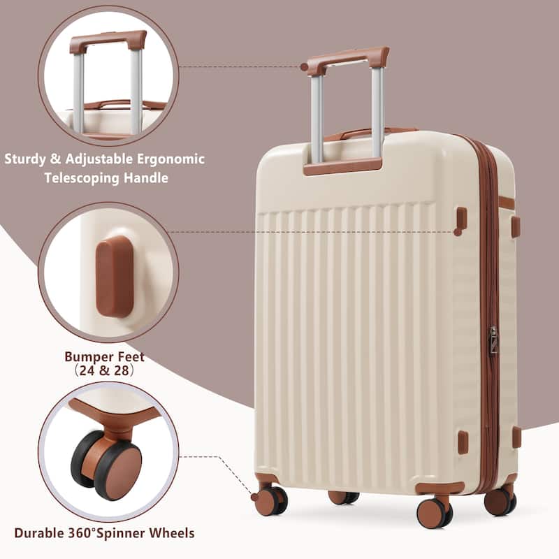 Classic 3 Piece Expandable Luggage, Front Opening ABS Hardside Carry on Suitcase with Handle Bag Spinner Wheels and TSA Lock