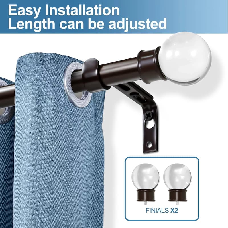 1-inch Diameter Crystal Ball Adjustable Single Drapery Curtain Rod